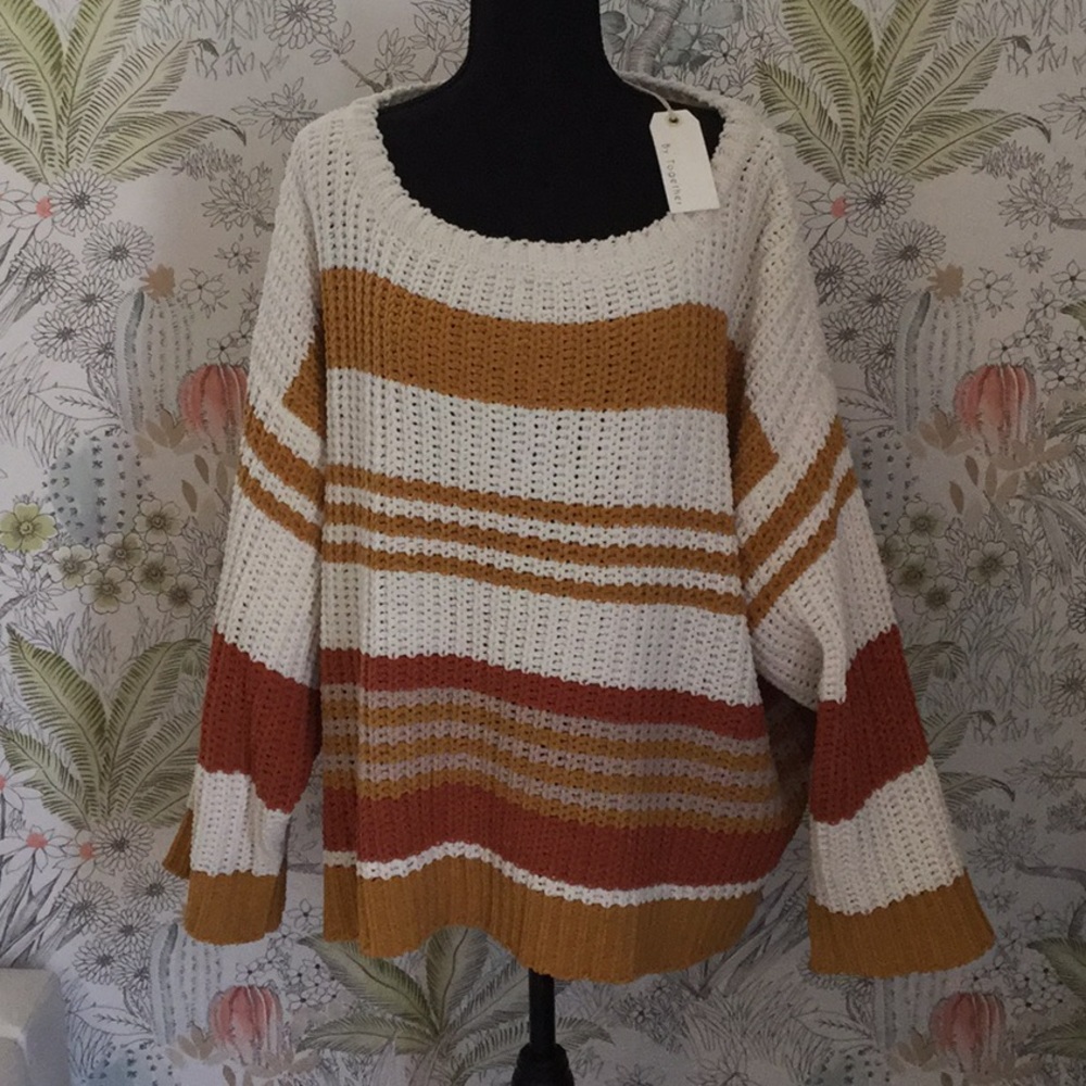 By together chenille stripe sweater ivory